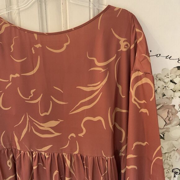 NAP Abstract Maxi Dress Empire Waist Long Sleeves Rust, Size L NWT - Picture 16 of 16